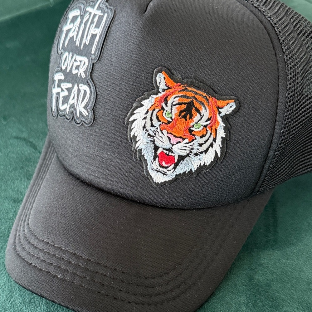 Black Trucker Hat with Tiger Patch - image 6